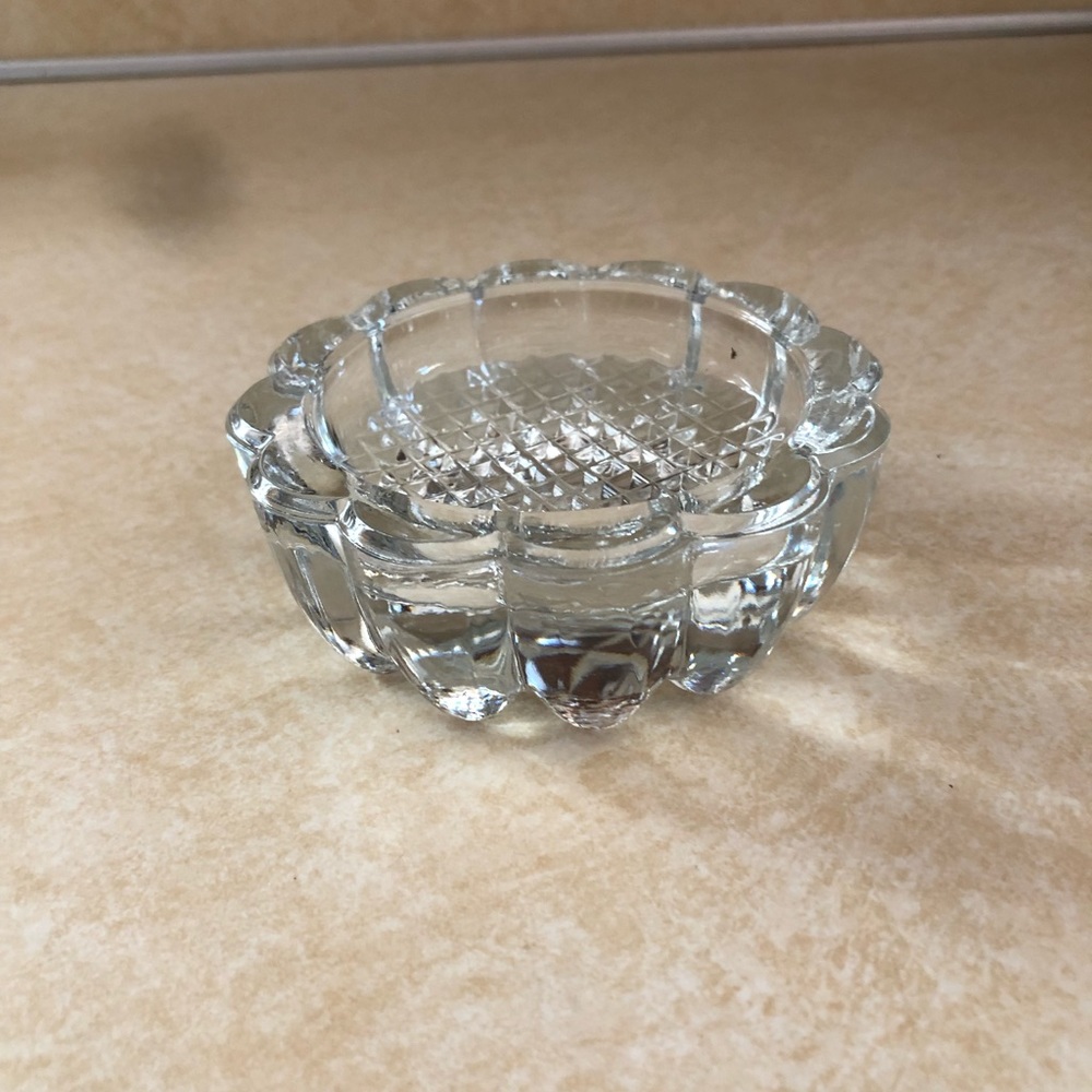 Vintage clear cut glass ashtray or jewelry tray.